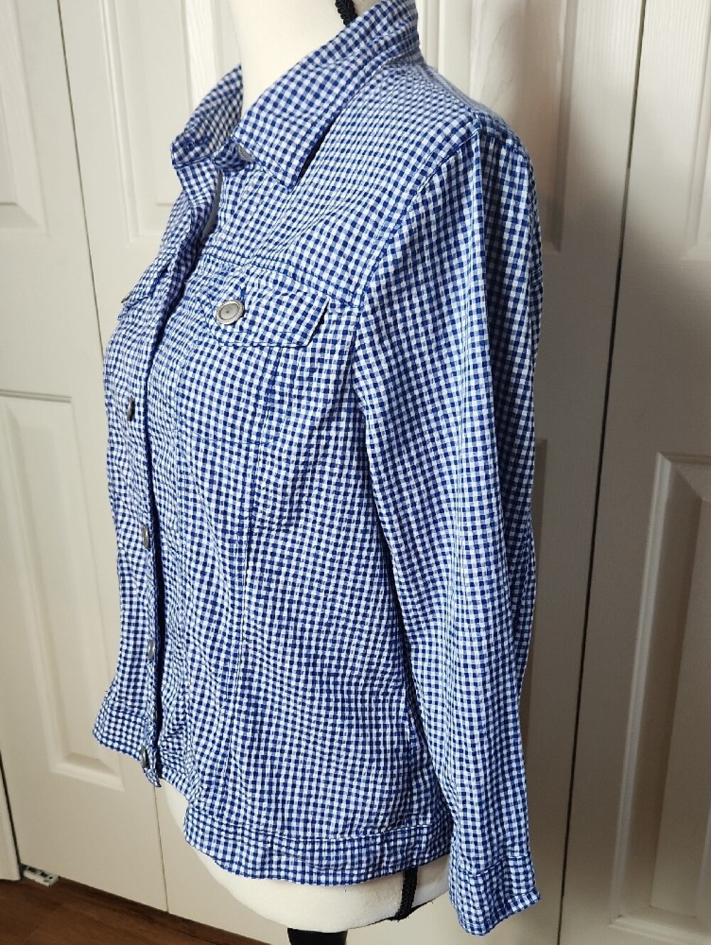 Ruby Rd. Blue Gingham Button-Front Shirt Jacket - Picture 3 of 8